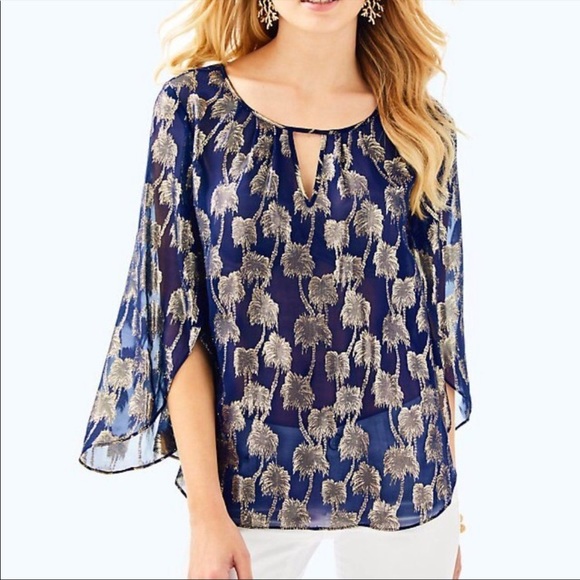 Lilly Pulitzer Tops - Lilly Pulitzer Beccer Silk Clip Top Metallic